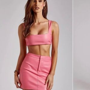 Meshki pink leather skirt
